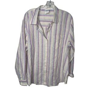 Gap The Easy Shirt Womens XL Linen Cotton Striped Long Sleeve Button Down Multi